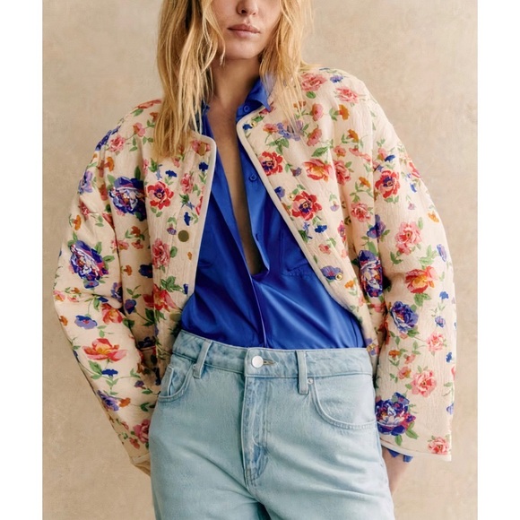 NWOT Sezane Quilted Farel Floral Cotton-Blend Jacket - Picture 3 of 8